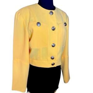 Vtg 90s Bold Shoulder Yellow Cropped Blazer Womens Small Office Statement